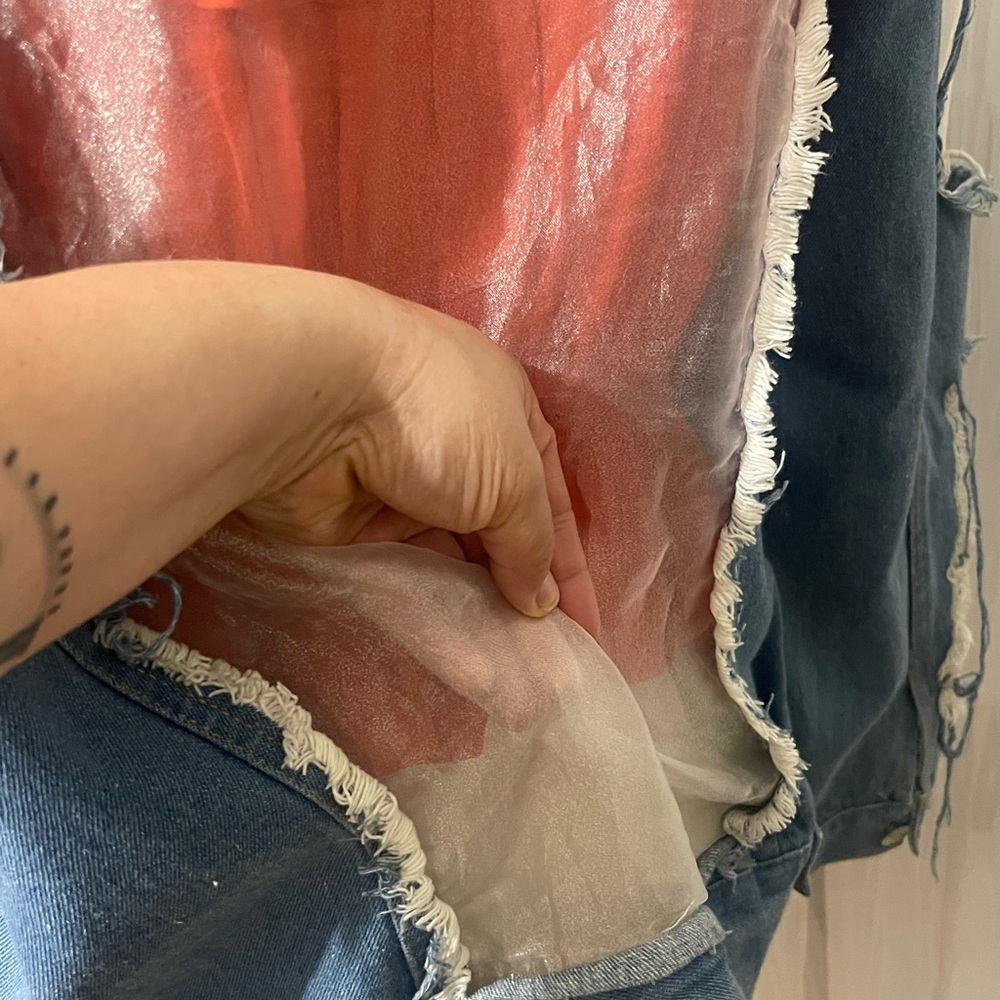 Denim And Sheer Patchwork Jacket - image 7